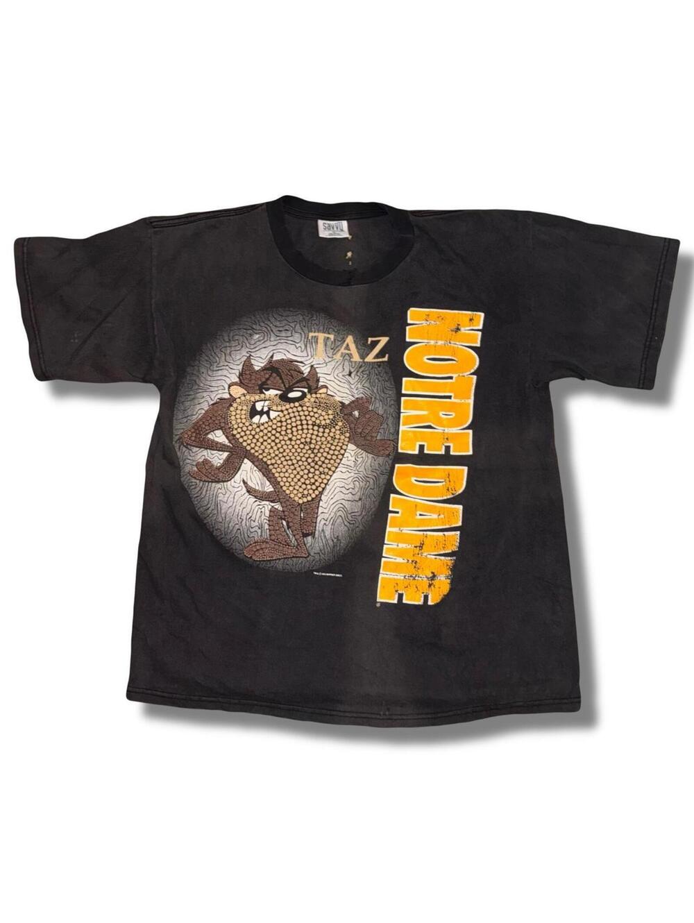 Vintage 90s thrashed Taz Tasmanian Devil Notre Dame black shirt - Size L